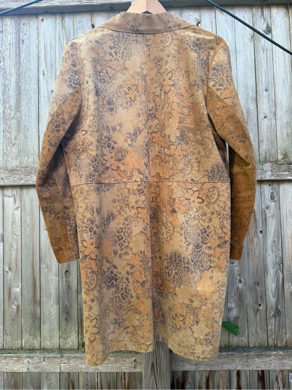Coldwater Creek Floral Printed Tan Suede Duster Coat Leopard Bohemian Jacket - Picture 4 of 14